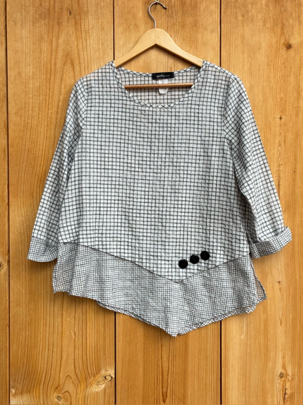 Yushi Printed.Lightweight Cotton Check Lagenlook Tunic Sz Medium